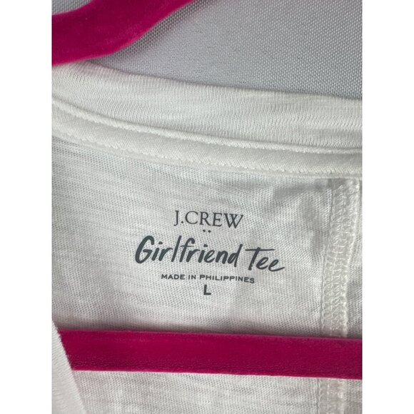 J.Crew White Girlfriend Tee Size L 100% Cotton Made In Philippines - Picture 4 of 4